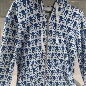 Roller Rabbit Monkey Harley Hoodie Sweatshirt Blue Full Zip Pocket Top Sz S